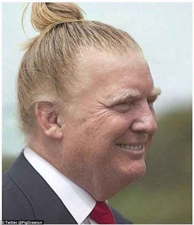 funny image of donald trump with bun hair